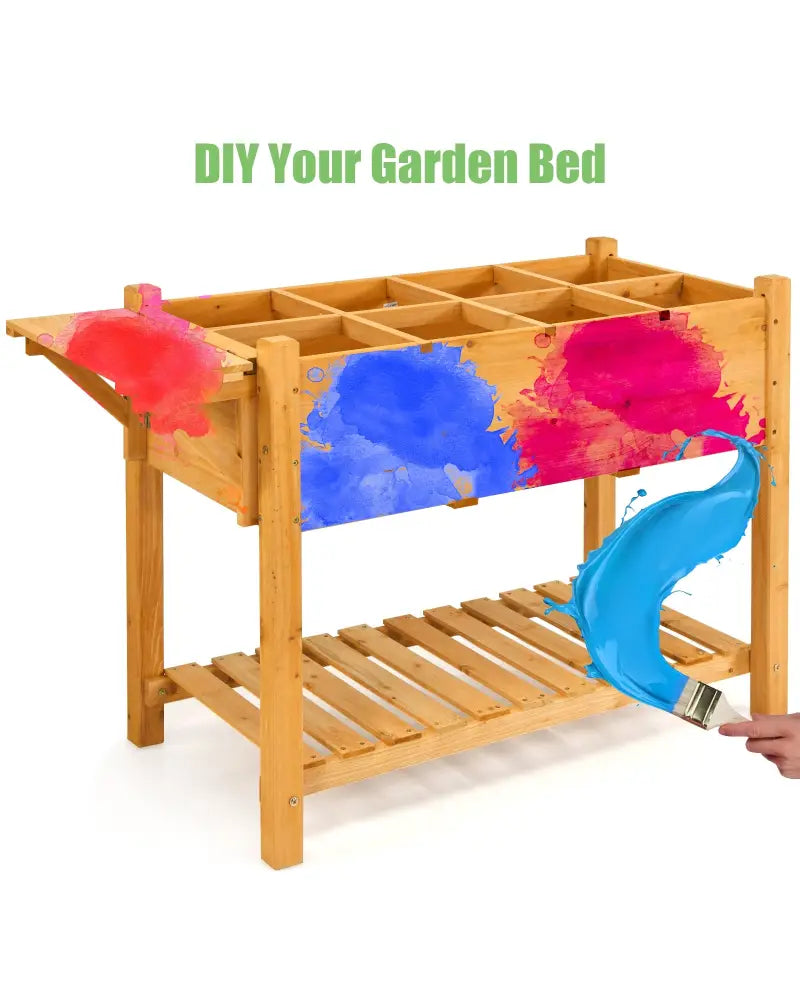 Elevated Planter Box Kit with 8 Grids and Folding Tabletop - Natural - Raised Garden Beds