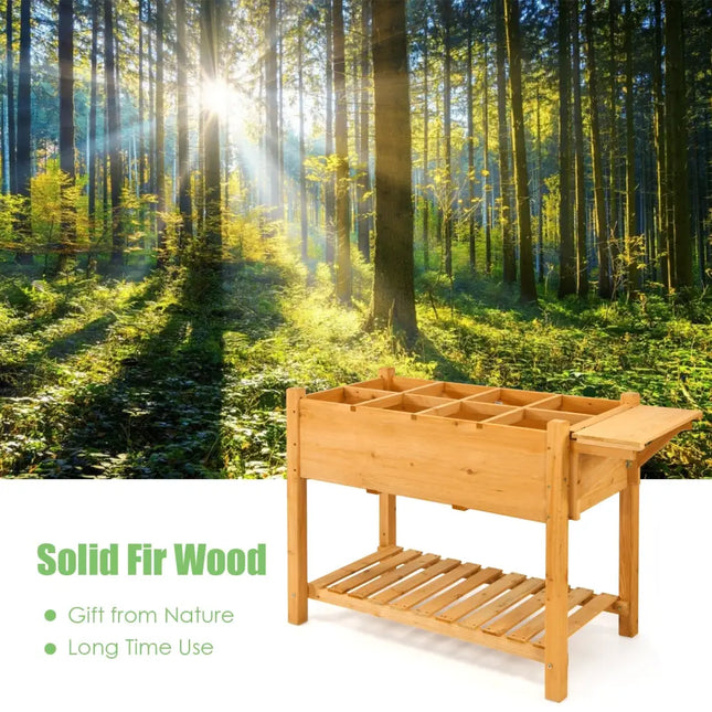 Elevated Planter Box Kit with 8 Grids and Folding Tabletop - Natural - Raised Garden Beds