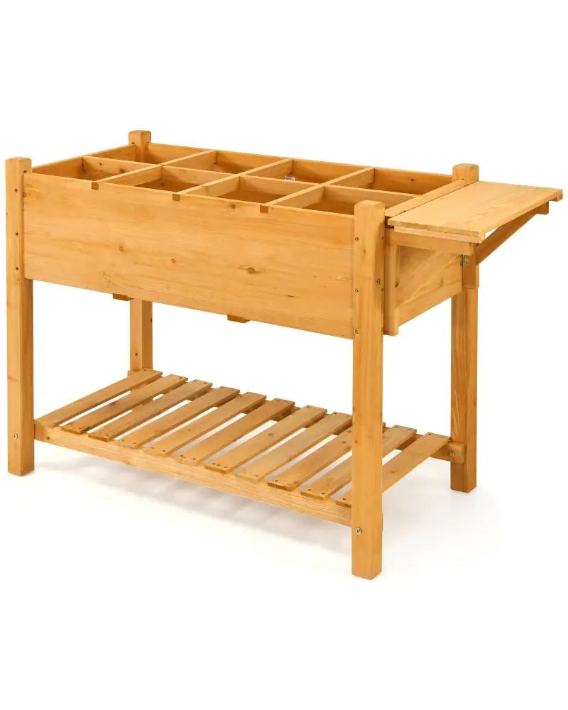 Elevated Planter Box Kit with 8 Grids and Folding Tabletop - Natural - Raised Garden Beds