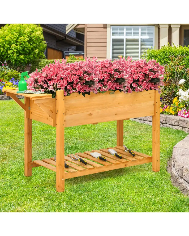 Elevated Planter Box Kit with 8 Grids and Folding Tabletop - Natural - Raised Garden Beds