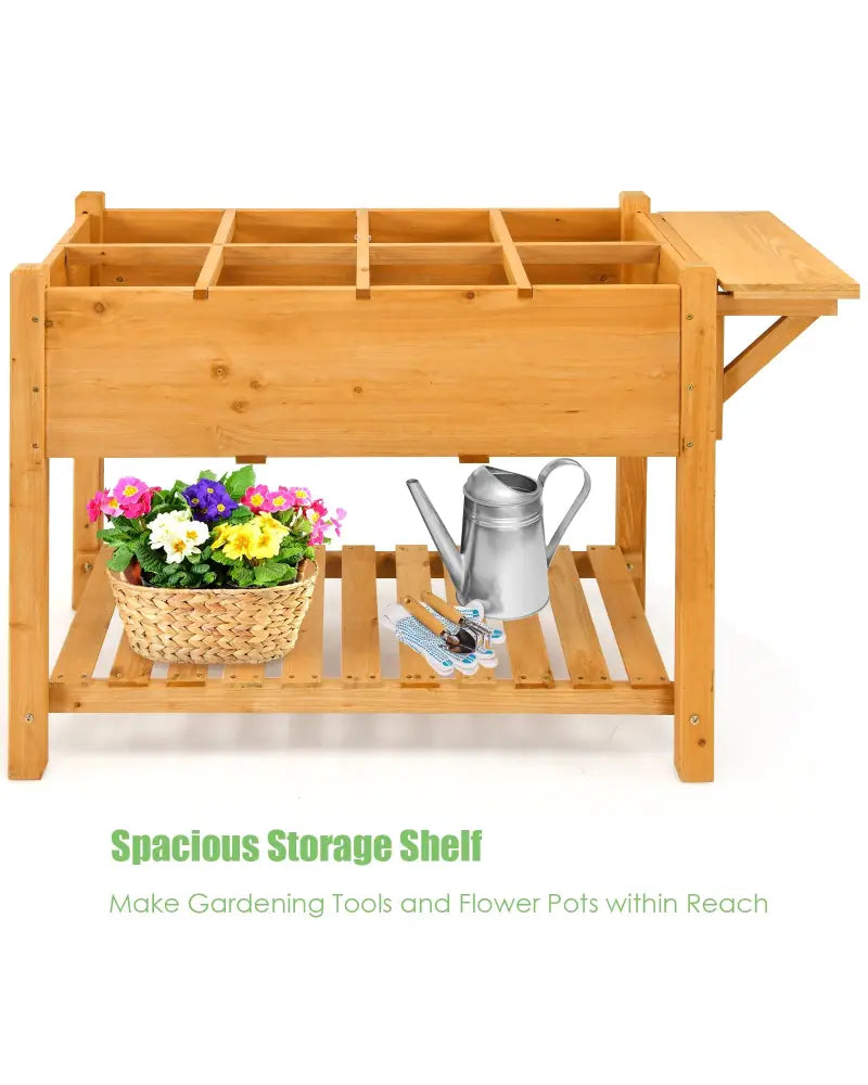 Elevated Planter Box Kit with 8 Grids and Folding Tabletop - Natural - Raised Garden Beds