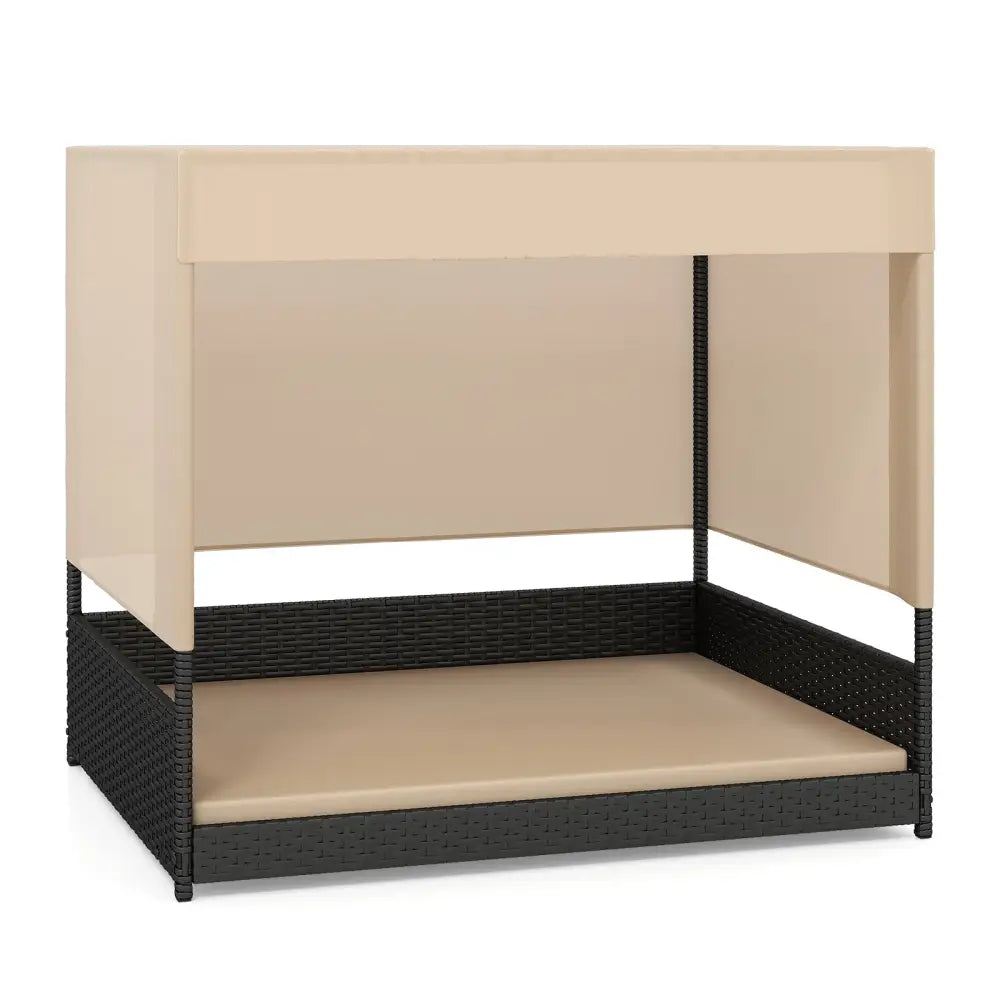 Elevated Wicker Dog House for Small to Medium Breeds-Black - Black - Dog Supplies