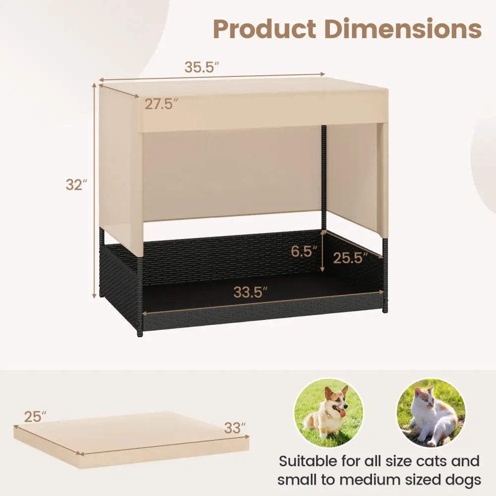 Elevated Wicker Dog House for Small to Medium Breeds-Black - Black - Dog Supplies