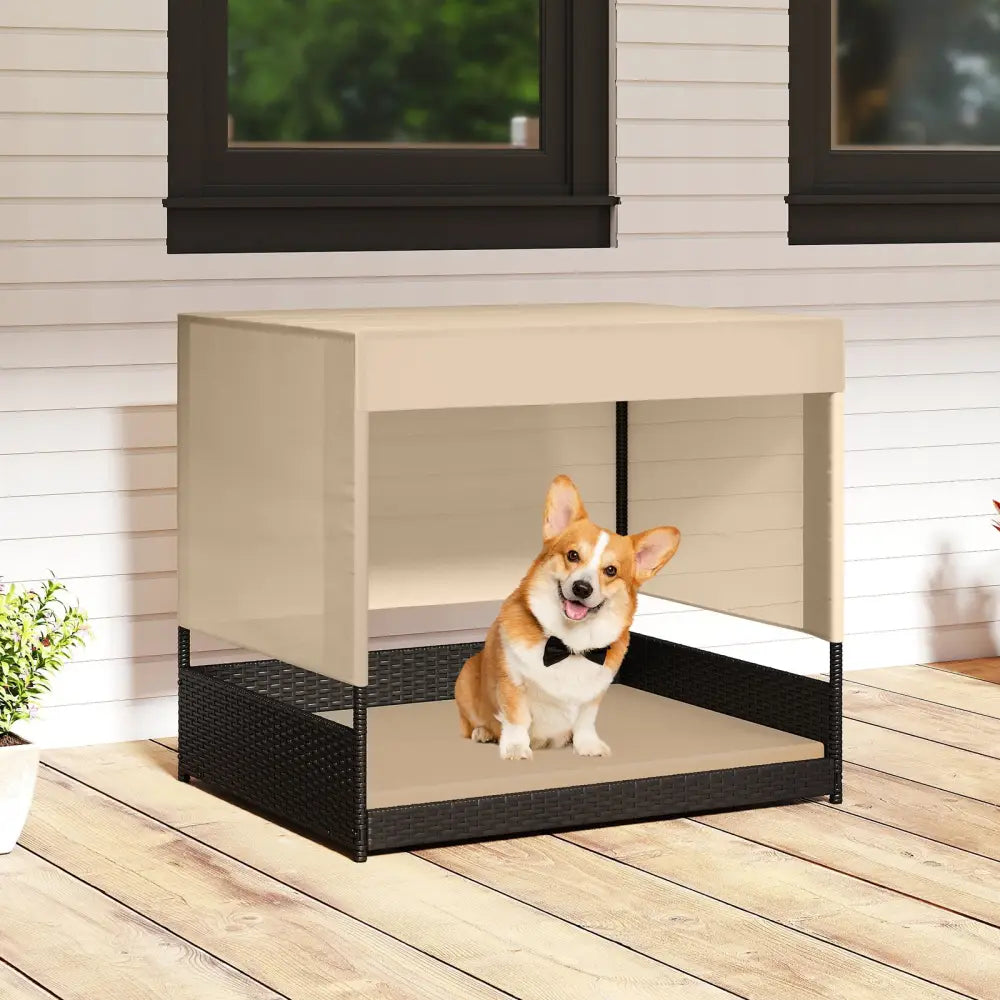 Elevated Wicker Dog House for Small to Medium Breeds-Black - Black - Dog Supplies