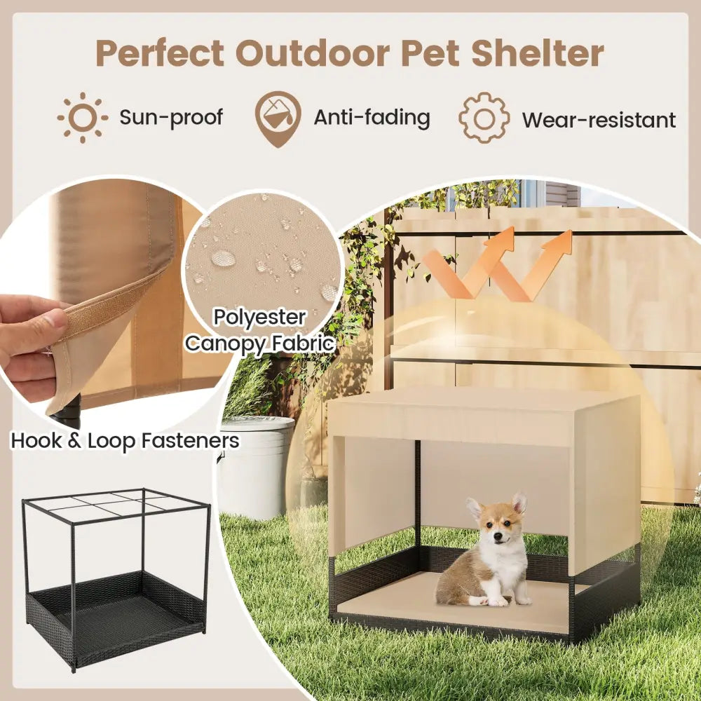 Elevated Wicker Dog House for Small to Medium Breeds-Black - Black - Dog Supplies
