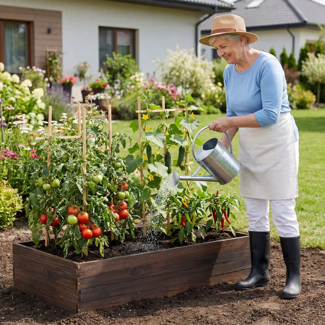 Elevated Wooden Garden Planter Box Bed Kit - Natural - Raised Garden Beds