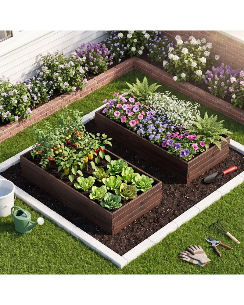 Elevated Wooden Garden Planter Box Bed Kit - Natural - Raised Garden Beds
