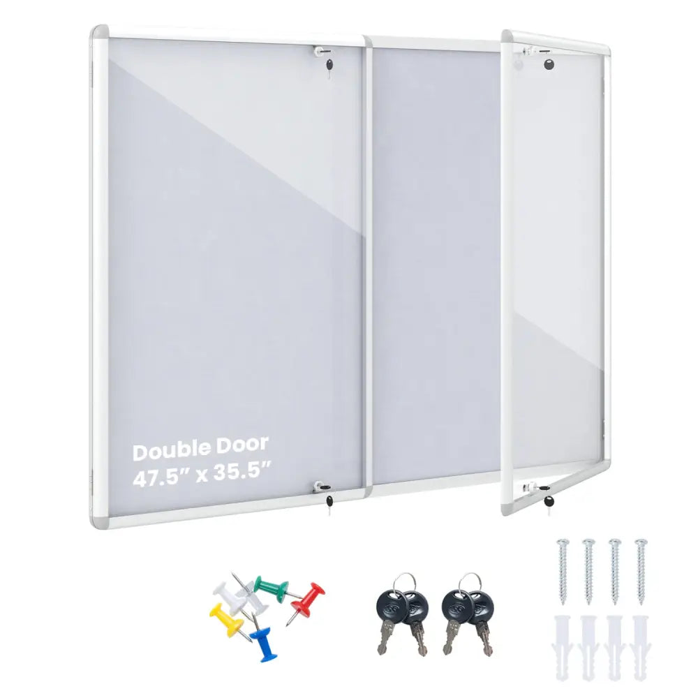 Enclosed Bulletin Board Lockable Cork Notice Board with Aluminum Frame-Sliver - Silver - Home Office