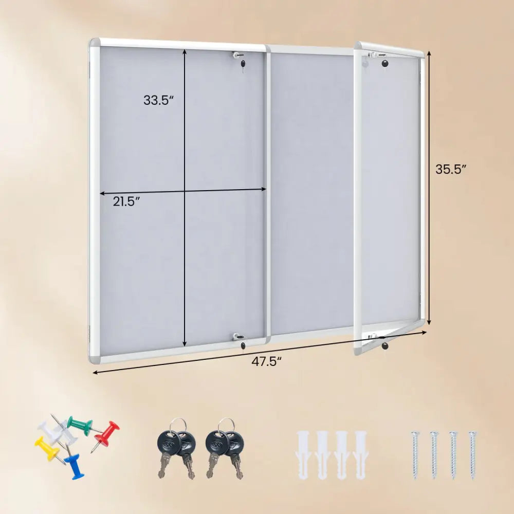 Enclosed Bulletin Board Lockable Cork Notice Board with Aluminum Frame-Sliver - Silver - Home Office