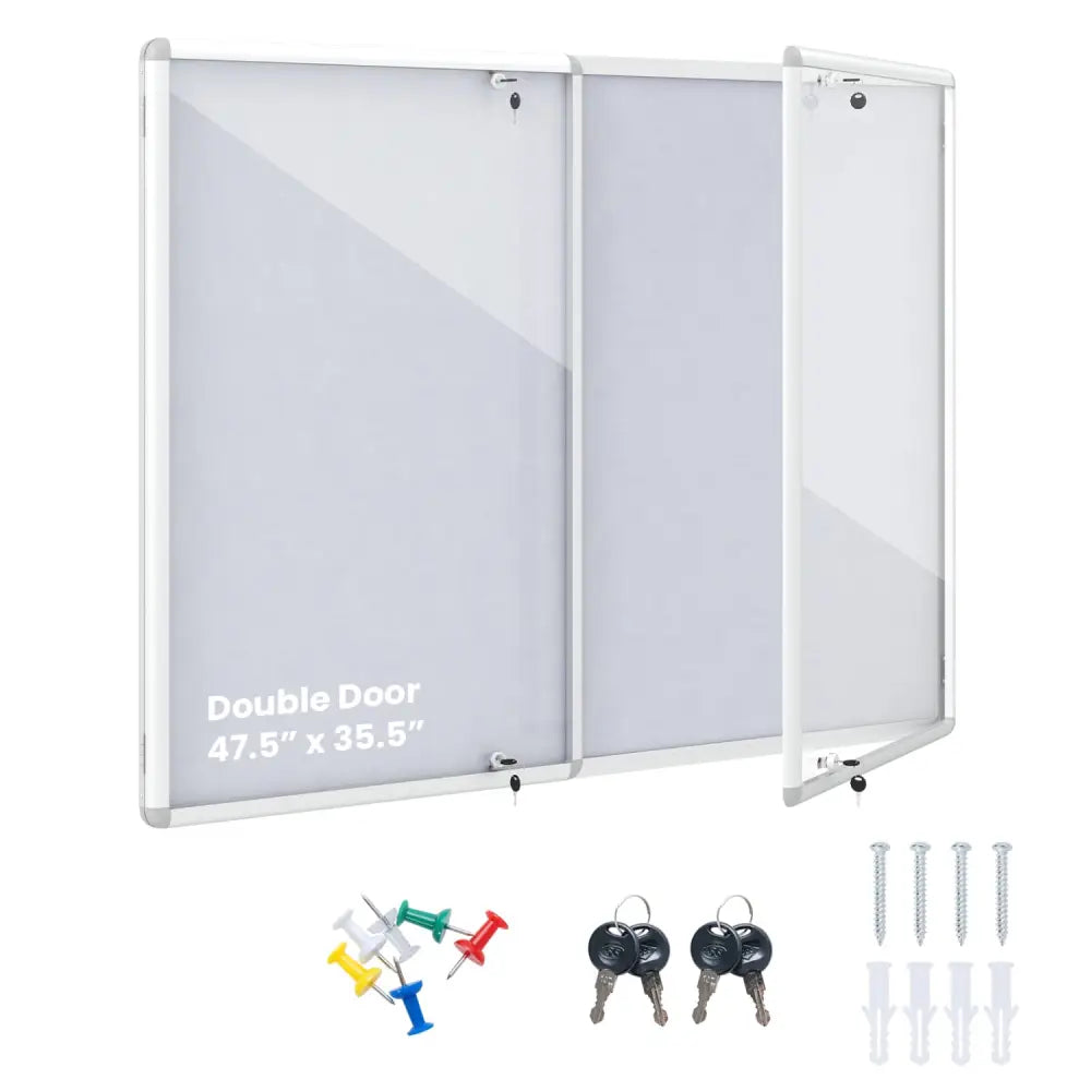Enclosed Bulletin Board Lockable Cork Notice Board with Aluminum Frame-Sliver - Silver - Home Office