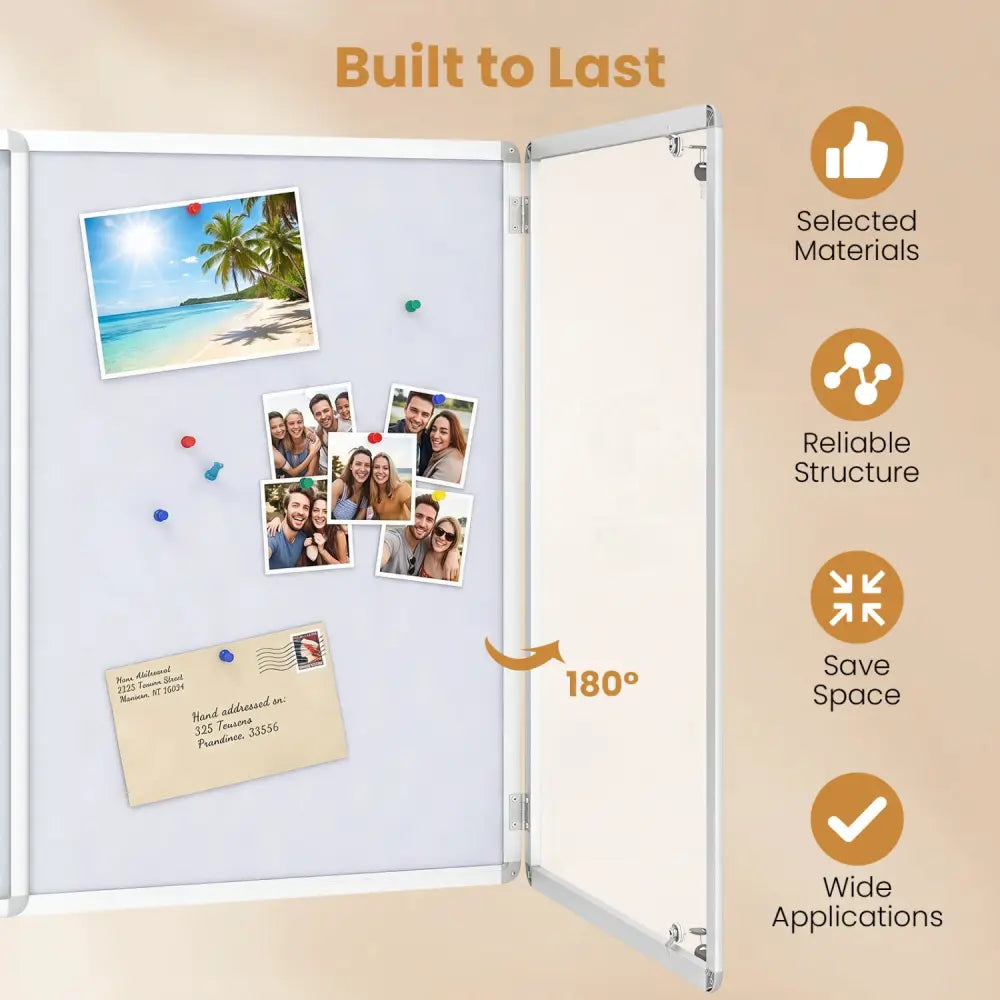 Enclosed Bulletin Board Lockable Cork Notice Board with Aluminum Frame-Sliver - Silver - Home Office