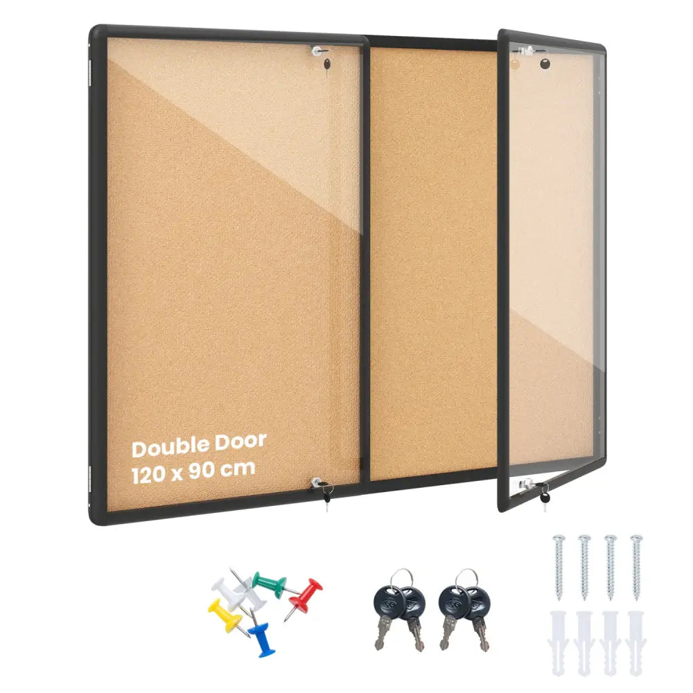 Enclosed Bulletin Board with Aluminum Frame and Felt Surface for Office-Black - Black - Home Office