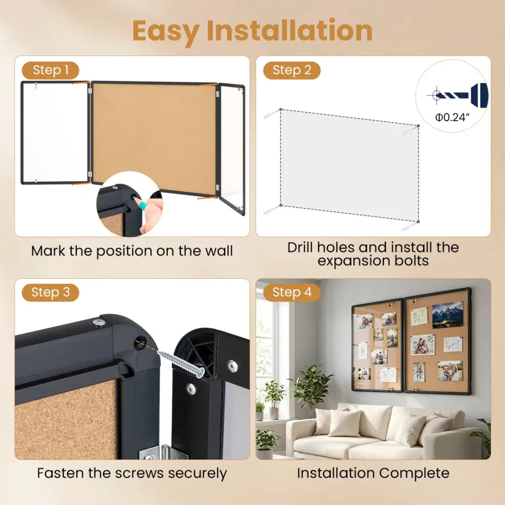 Enclosed Bulletin Board with Aluminum Frame and Felt Surface for Office-Black - Black - Home Office