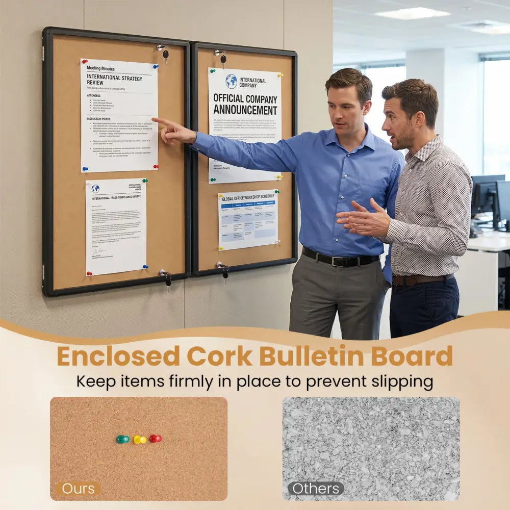 Enclosed Bulletin Board with Aluminum Frame and Felt Surface for Office-Black - Black - Home Office