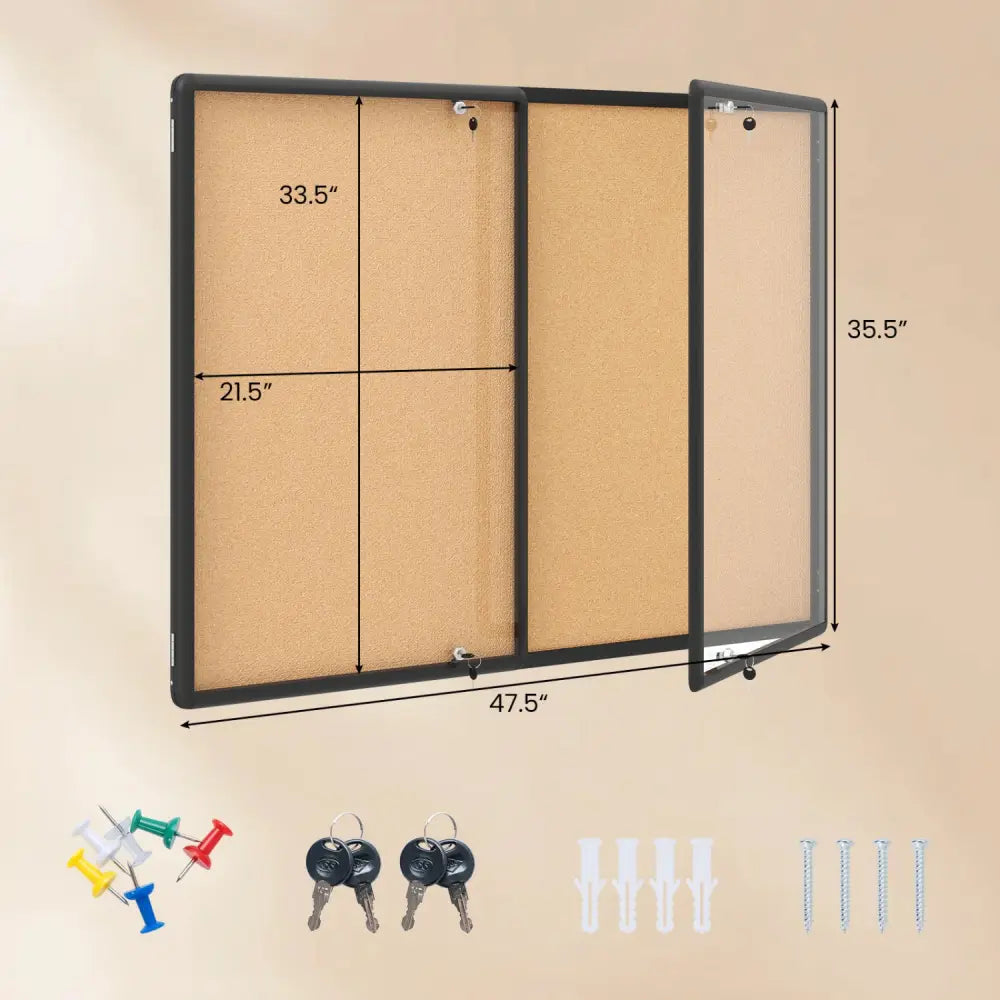 Enclosed Bulletin Board with Aluminum Frame and Felt Surface for Office-Black - Black - Home Office