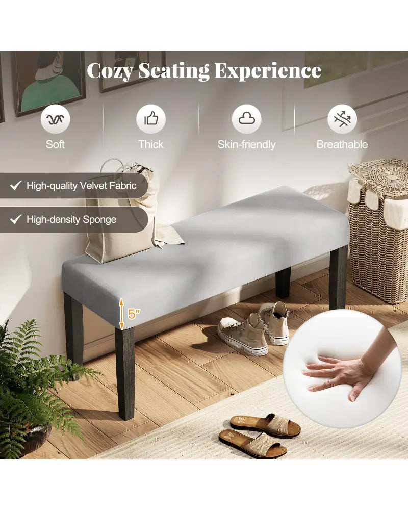 End of Bed Bench with Padded Seat and Solid Wood Legs-Gray - Gray - Shoe Racks & Storage Benches