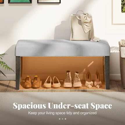 End of Bed Bench with Padded Seat and Solid Wood Legs-Gray - Gray - Shoe Racks & Storage Benches