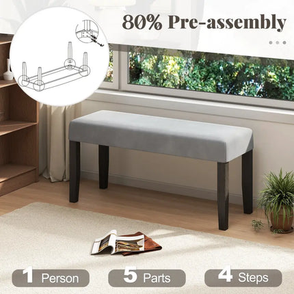 End of Bed Bench with Padded Seat and Solid Wood Legs-Gray - Gray - Shoe Racks & Storage Benches