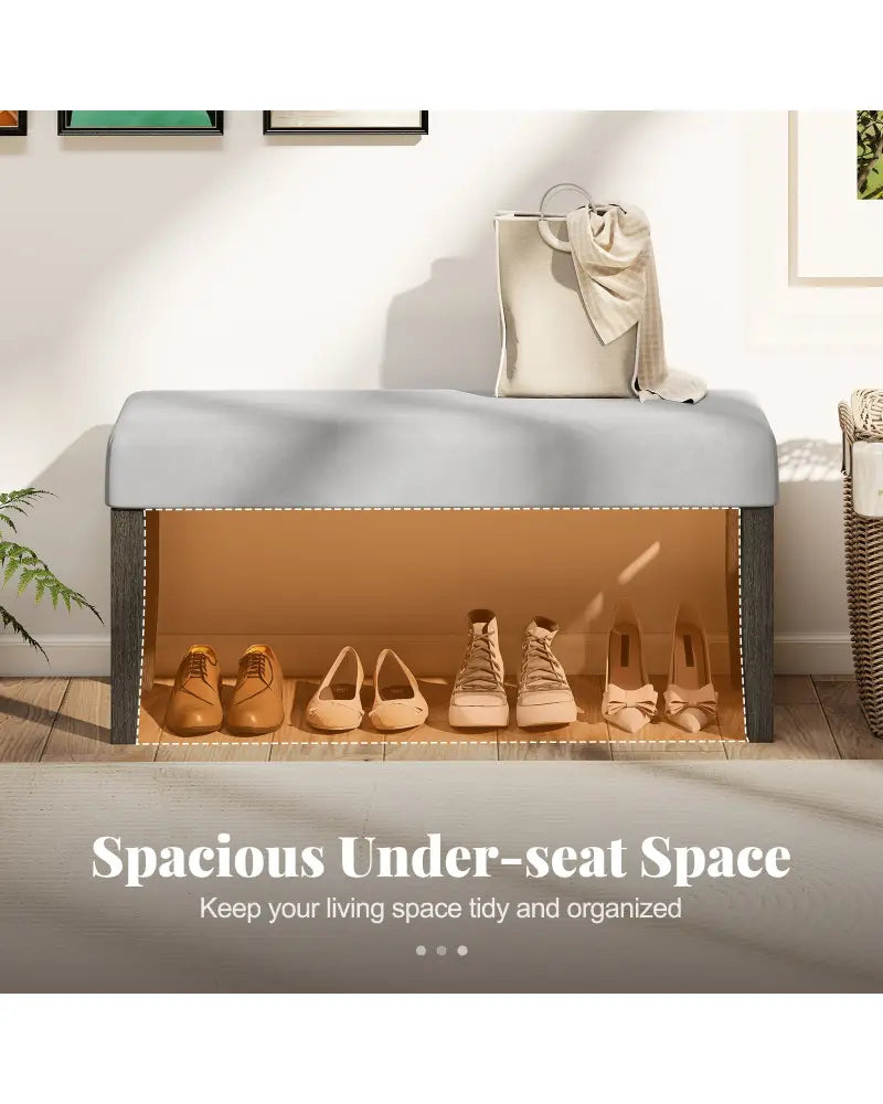 End of Bed Bench with Padded Seat and Solid Wood Legs-Gray - Gray - Shoe Racks & Storage Benches