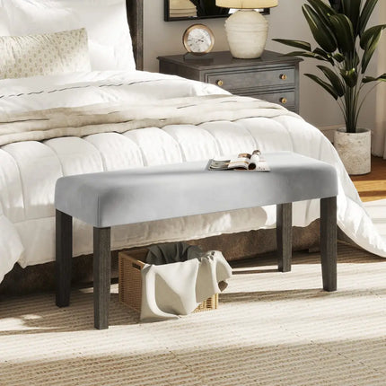 End of Bed Bench with Padded Seat and Solid Wood Legs-Gray - Gray - Shoe Racks & Storage Benches