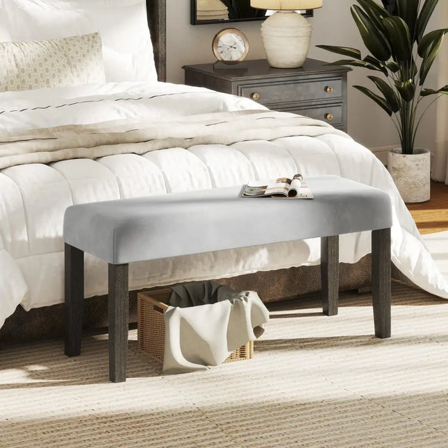 End of Bed Bench with Padded Seat and Solid Wood Legs-Gray - Gray - Shoe Racks & Storage Benches