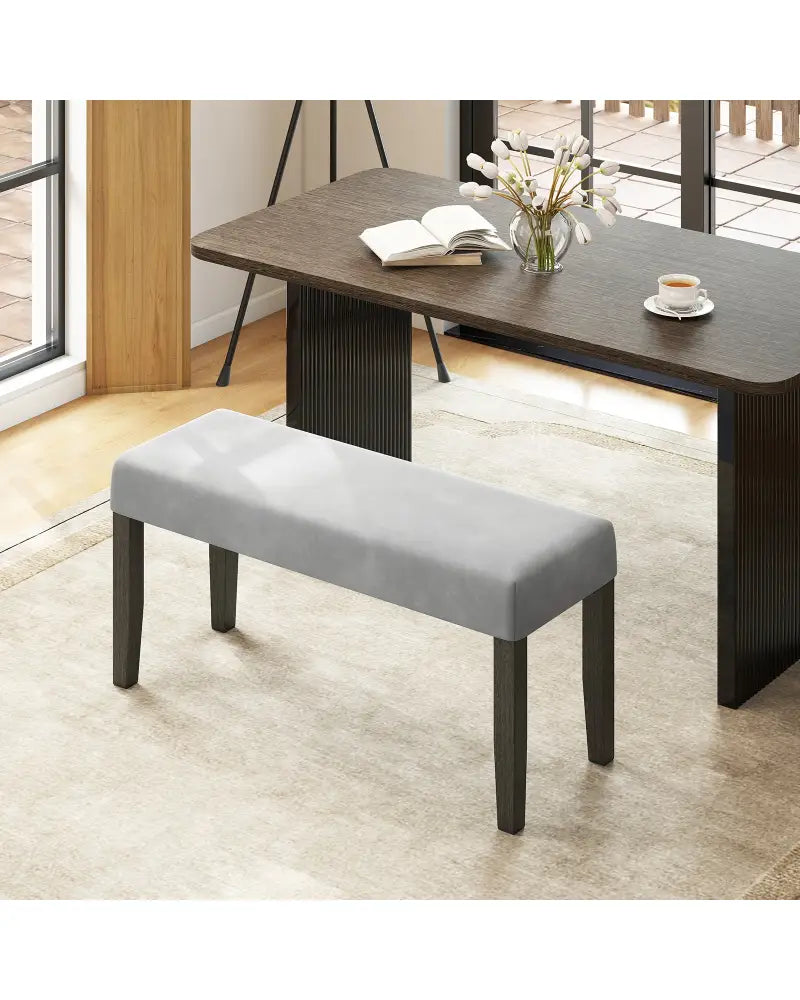 End of Bed Bench with Padded Seat and Solid Wood Legs-Gray - Gray - Shoe Racks & Storage Benches