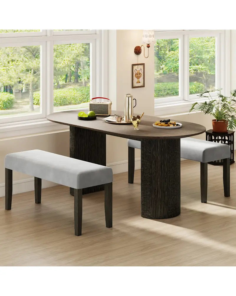 End of Bed Bench with Padded Seat and Solid Wood Legs-Gray - Gray - Shoe Racks & Storage Benches