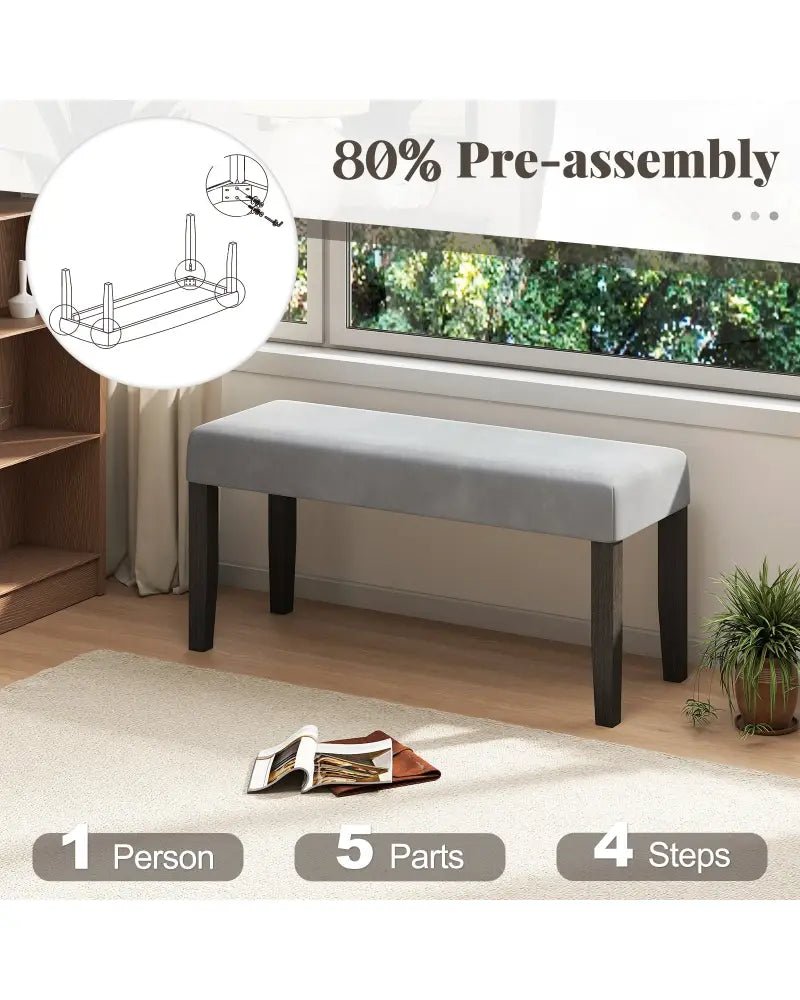 End of Bed Bench with Padded Seat and Solid Wood Legs-Gray - Gray - Shoe Racks & Storage Benches