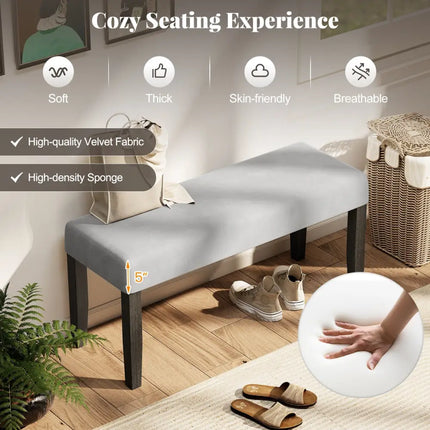 End of Bed Bench with Padded Seat and Solid Wood Legs-Gray - Gray - Shoe Racks & Storage Benches