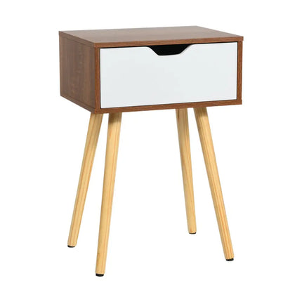 End Side Storage Drawer Nightstand with Solid Wooden Leg - Brown - Nightstands