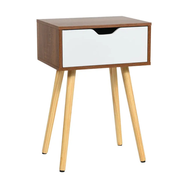 End Side Storage Drawer Nightstand with Solid Wooden Leg - Brown - Nightstands