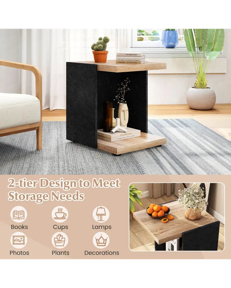 End Table 2-Tier Sofa Side Table with Open Storage Shelf-Oak - Oak - End & Side Tables