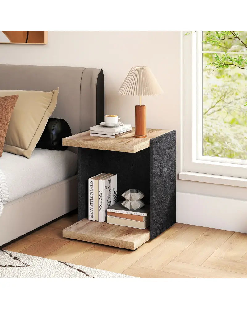 End Table 2-Tier Sofa Side Table with Open Storage Shelf-Oak - Oak - End & Side Tables