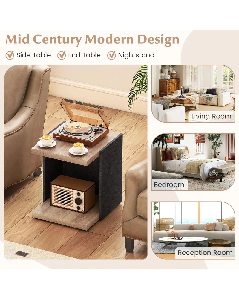 End Table 2-Tier Sofa Side Table with Open Storage Shelf-Oak - Oak - End & Side Tables