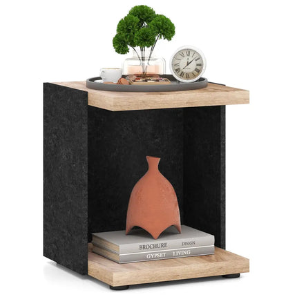 End Table 2-Tier Sofa Side Table with Open Storage Shelf-Oak - Oak - End & Side Tables