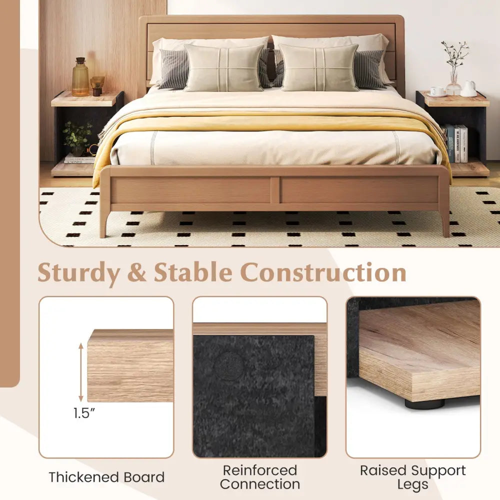 End Table 2-Tier Sofa Side Table with Open Storage Shelf-Oak - Oak - End & Side Tables