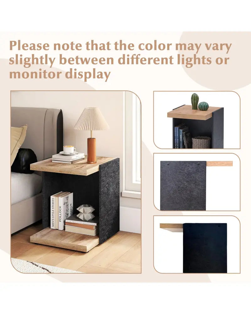 End Table 2-Tier Sofa Side Table with Open Storage Shelf-Oak - Oak - End & Side Tables