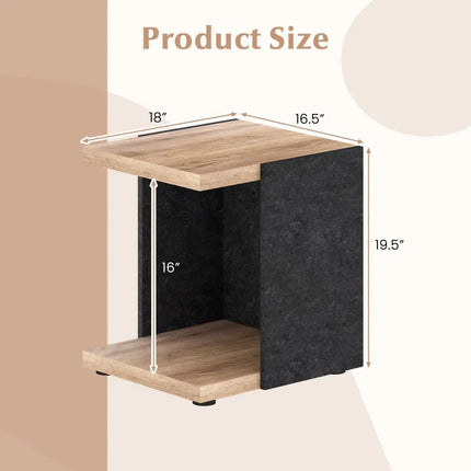 End Table 2-Tier Sofa Side Table with Open Storage Shelf-Oak - Oak - End & Side Tables