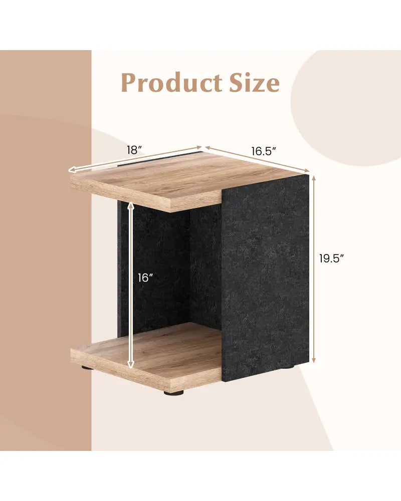 End Table 2-Tier Sofa Side Table with Open Storage Shelf-Oak - Oak - End & Side Tables
