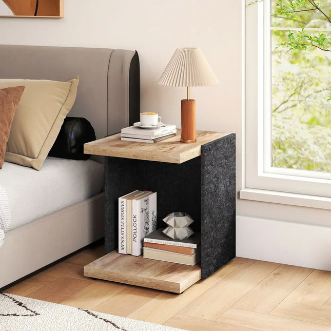 End Table 2-Tier Sofa Side Table with Open Storage Shelf-Oak - Oak - End & Side Tables