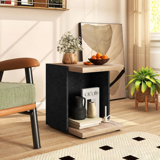 End Table 2-Tier Sofa Side Table with Open Storage Shelf-Oak - Oak - End & Side Tables