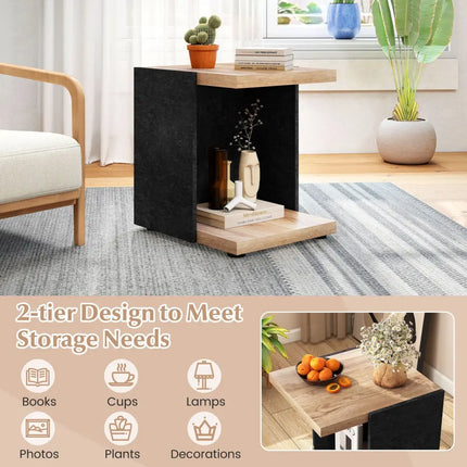 End Table 2-Tier Sofa Side Table with Open Storage Shelf-Oak - Oak - End & Side Tables
