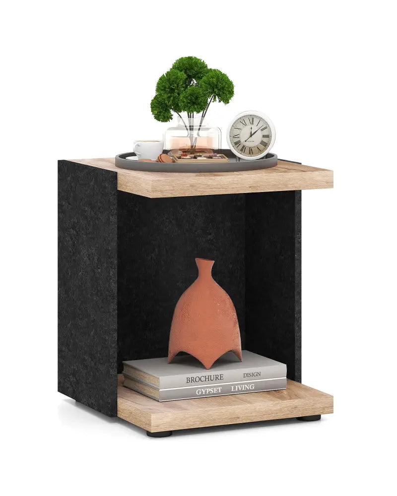 End Table 2-Tier Sofa Side Table with Open Storage Shelf-Oak - Oak - End & Side Tables