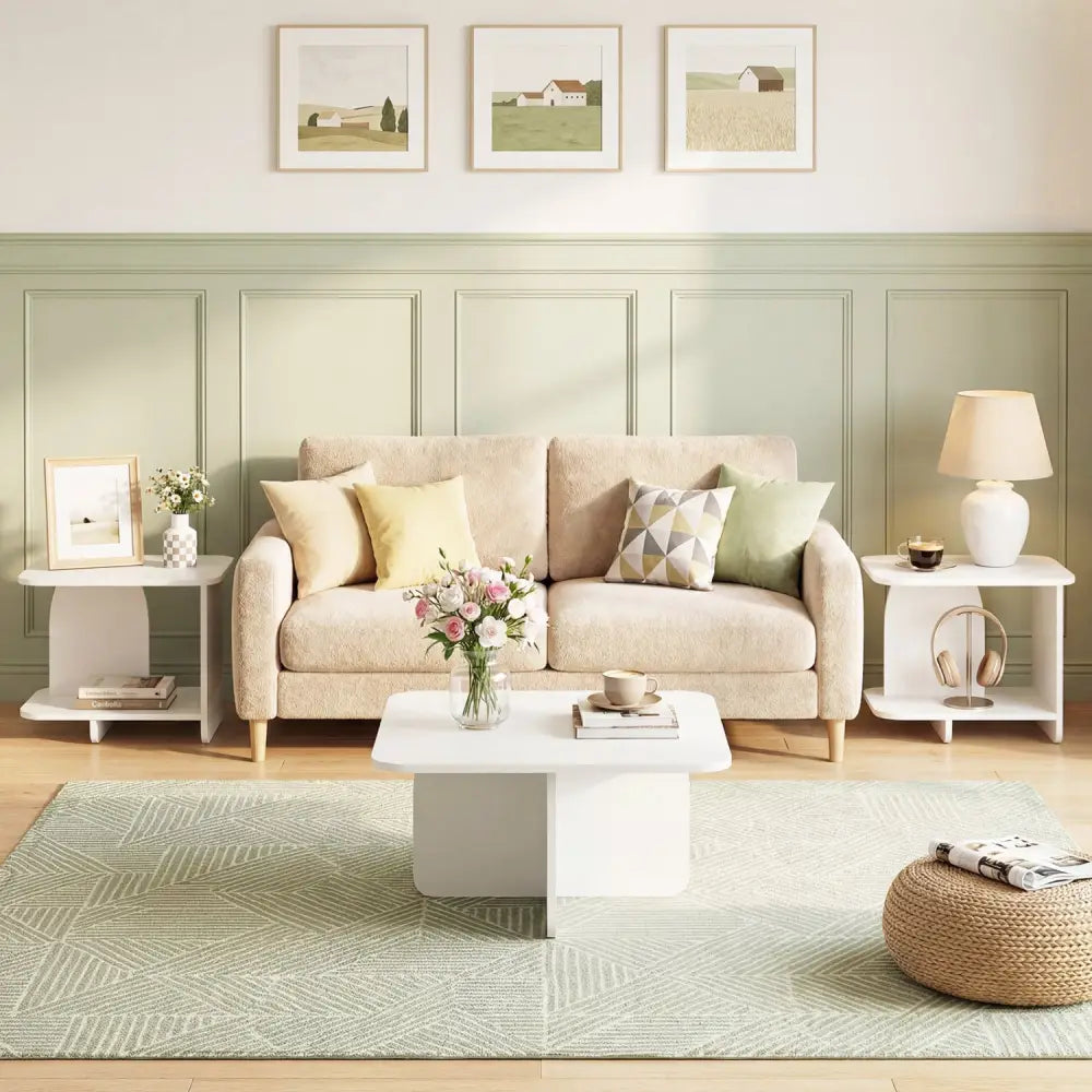 End Table 2-Tier Sofa Side Table with Storage Shelf for Small Space-White - White - End & Side Tables