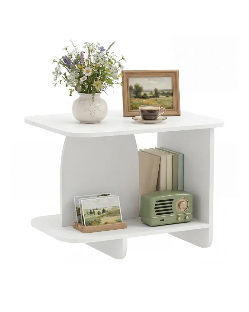 End Table 2-Tier Sofa Side Table with Storage Shelf for Small Space-White - White - End & Side Tables