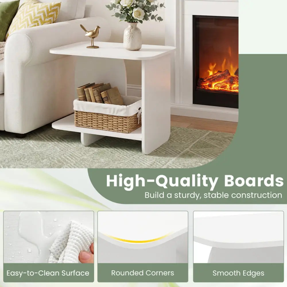End Table 2-Tier Sofa Side Table with Storage Shelf for Small Space-White - White - End & Side Tables