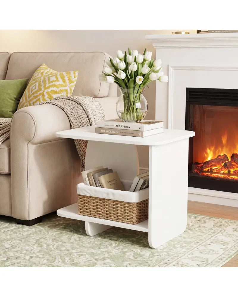 End Table 2-Tier Sofa Side Table with Storage Shelf for Small Space-White - White - End & Side Tables