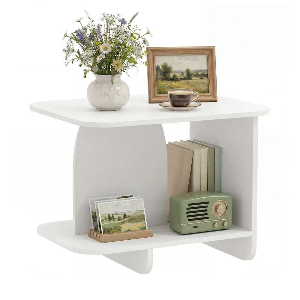 End Table 2-Tier Sofa Side Table with Storage Shelf for Small Space-White - White - End & Side Tables
