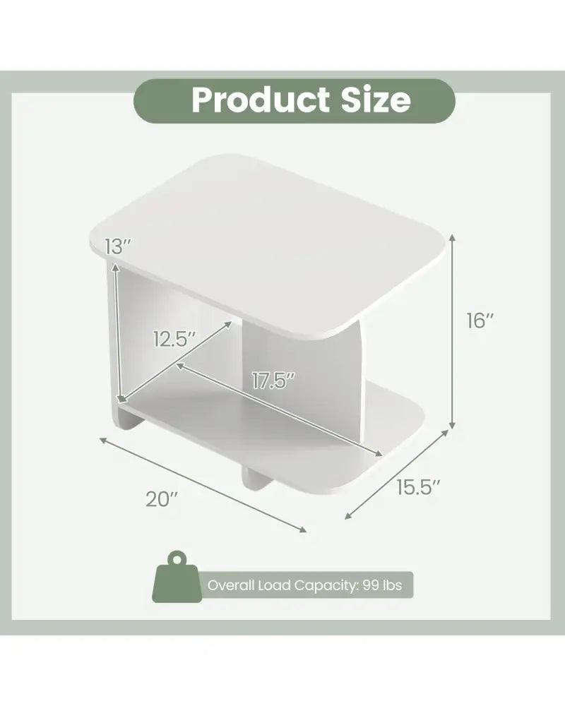 End Table 2-Tier Sofa Side Table with Storage Shelf for Small Space-White - White - End & Side Tables