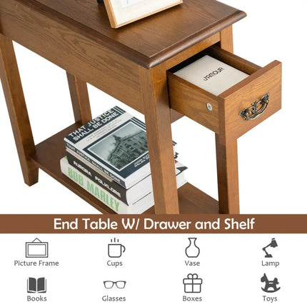 End Table Bedside Sofa End Table Narrow Nightstand with Wooden Legs - Yellow - End & Side Tables